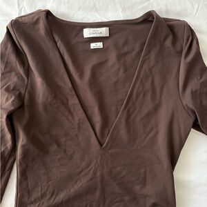 Aritzia Deep V-Neck Chocolate Bodysuit - only worn once!